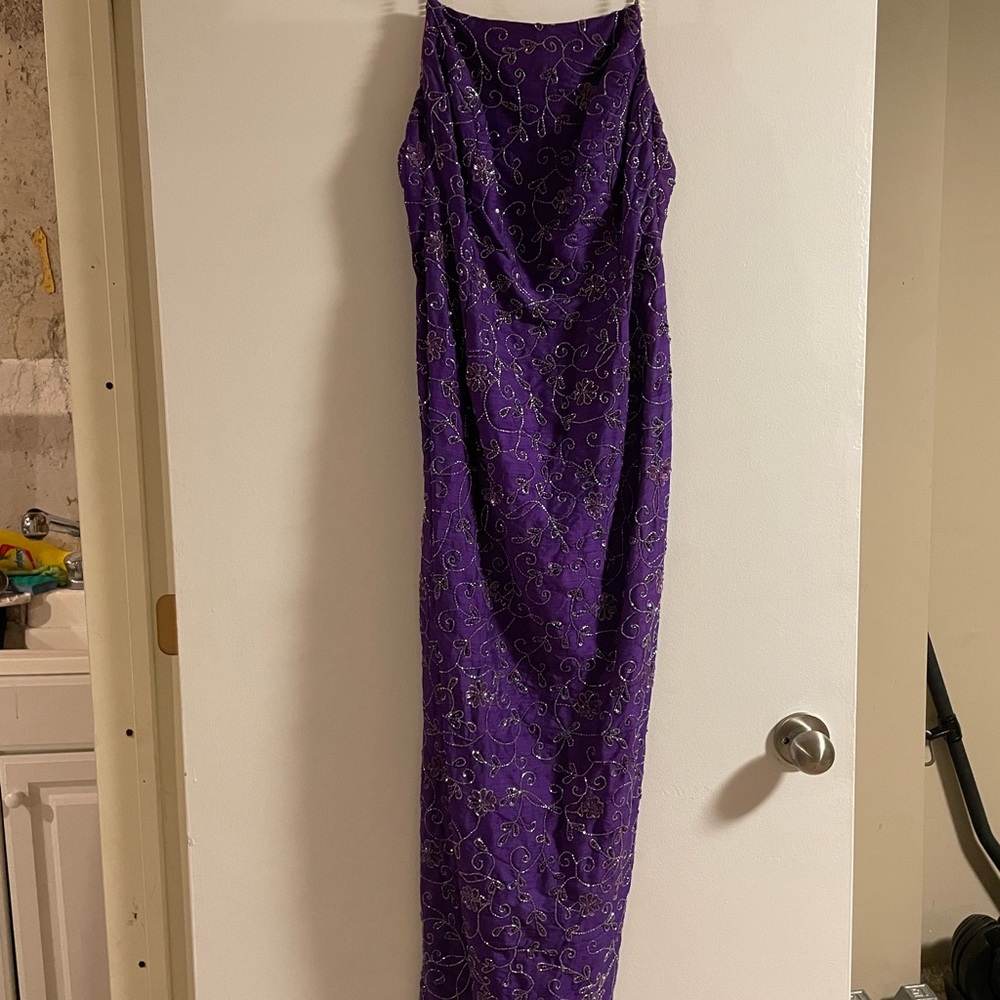 Purple and Silver Wedding Dress with Intricate Detailing